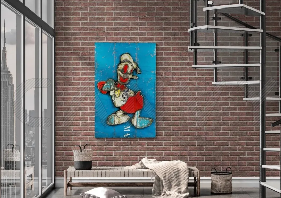 Stahlbild Donald Duck an der Wand, Loft